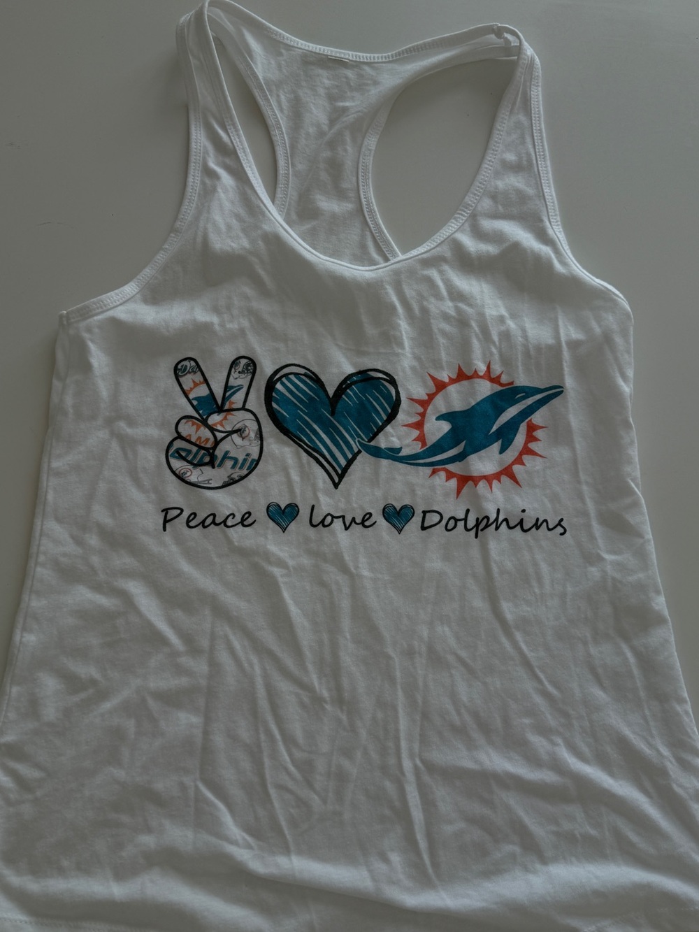 Miami dolphins women’s Peace Love Dolphins White racerback Tank Top size large